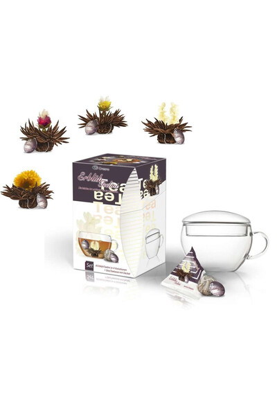 Creano Set cadou cu ceai negru ErblhTeelini, pahar cu capac, 8 flori de ceai,...