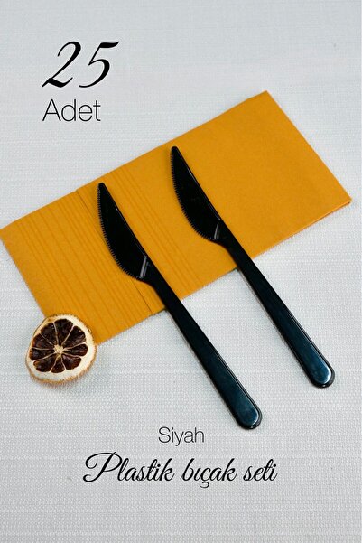 Ezupack 25'li LÜX SERT PLASTİK Siyah Bıçak Parti Doğum Günü Sunum Davet Nişan...