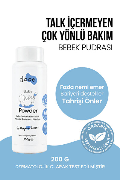 clooe Organik Bebek Pudrası (200GR) Organik Sertifikalı Ferahlatıcı Etki Hass...