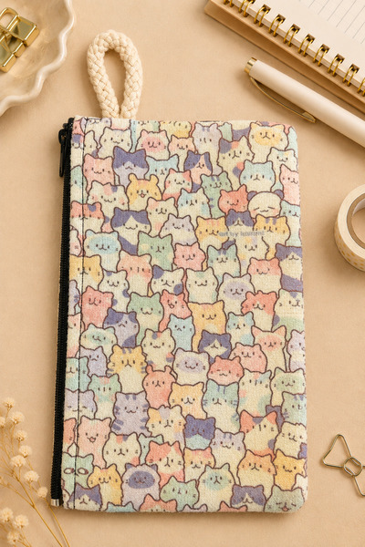 Anime Marketi School Pencil Holder or Makeup Bag with Sweet Cats Design