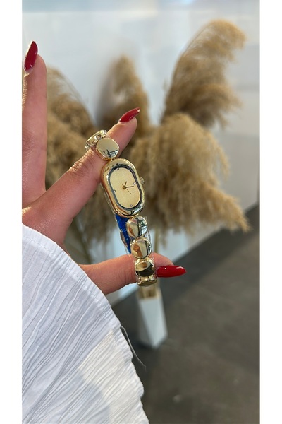 GLARE JEWELRY CO İçi Beyaz Detaylı Lüks Mini Kasa Yuvarlak Kadran Metal Gold ...