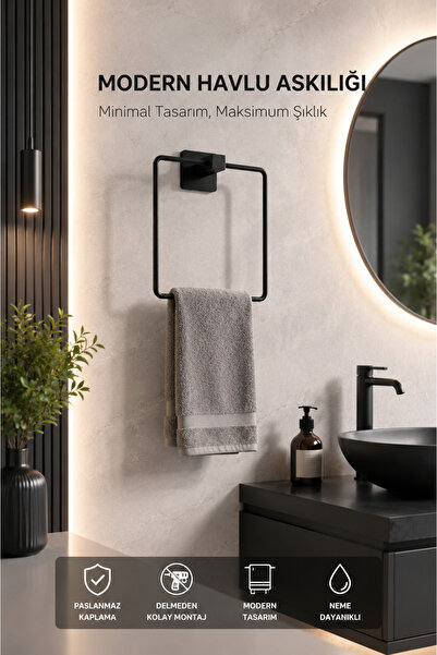 ANZA HOME Kare Yapışkanlı Siyah Kare Havluluk