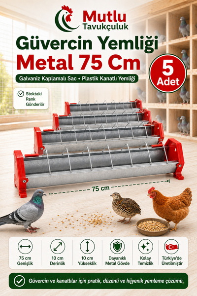 MUTLU TAVUKÇULUK Güvercin Yemlik Keklik Tavuk Yemliği 5 Adet 75 Cm Metal Yeml...