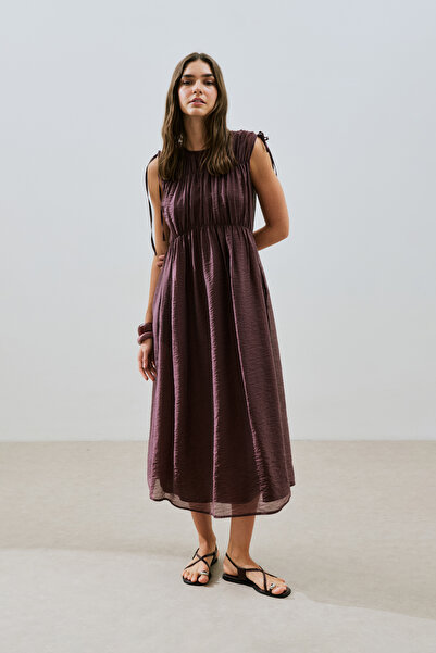 Manuka Tie-Up Detail Sleeveless Dress Bordo