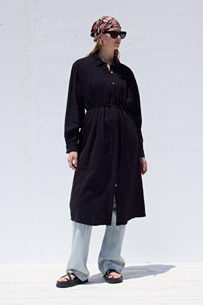 Manuka Long Muslin Tunic Black