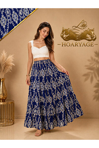 hoaryage Elastic Waist 3-Layer Ruffled Viscose Fabric Skirt, Mevlana Long Cot...