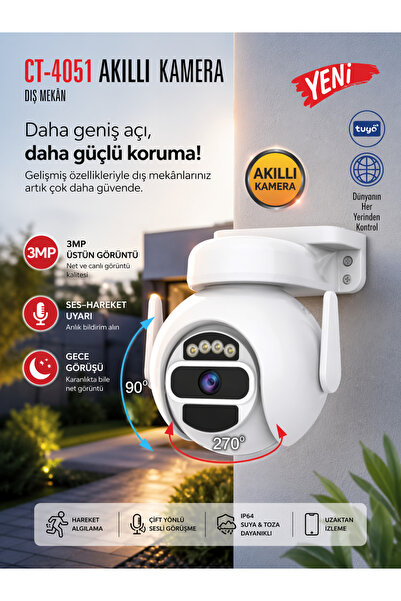 Cata AKILLI KAMERA DIŞ MEKAN CT-4051 IP66 1080P GECE GÖRÜŞLÜ SİRENLİ