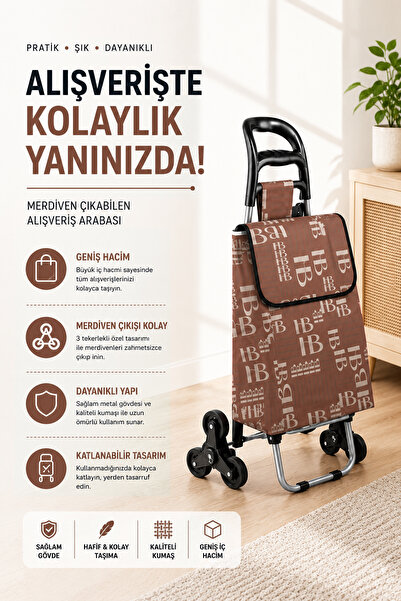 Vadi Merdiven Çıkabilen 3 Tekerlekli Su Geçirmez Çantalı Pazar Arabası