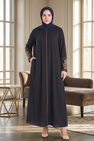 ISTANBUL STYLES Μεγάλου μεγέθους Κεντητό φερμουάρ Ferace Crepe Fabric Ferace