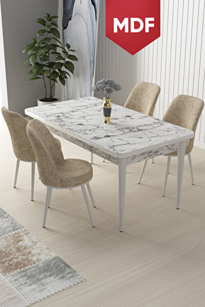 Canisa Concept Nil Serisi 70x110 MDF Sabit Mutfak Masası Takımı Beyaz Mermer ...