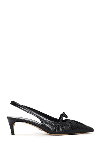 Derimod Women's Black Open Back Short Heeled Leather Shoes 26Pfd120916