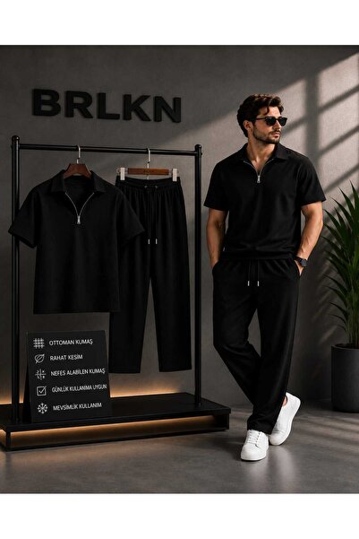 BRLKN طقم بدلة رياضية عثمانية بسحاب نصف مفتوح