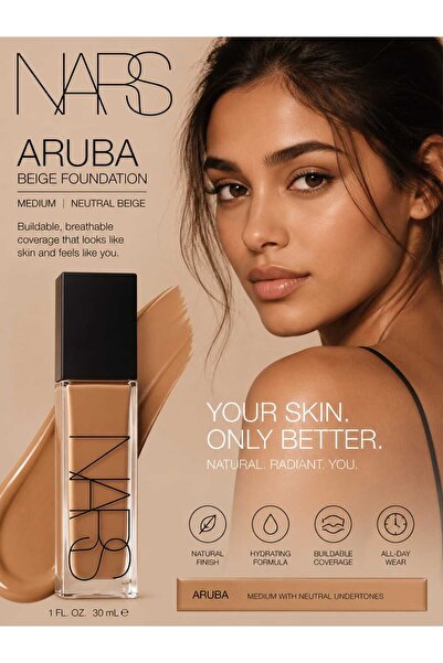 Nars كريم أساس طبيعي متألق يدوم طويلاً من أروبا، 30 مل