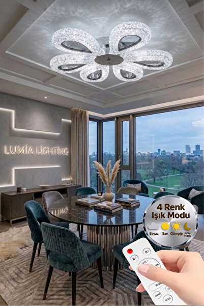 Lumia Lighting Damla Model 6"lı Gümüş Kumandalı 3 Renk Modu Ledli Modern Plaf...