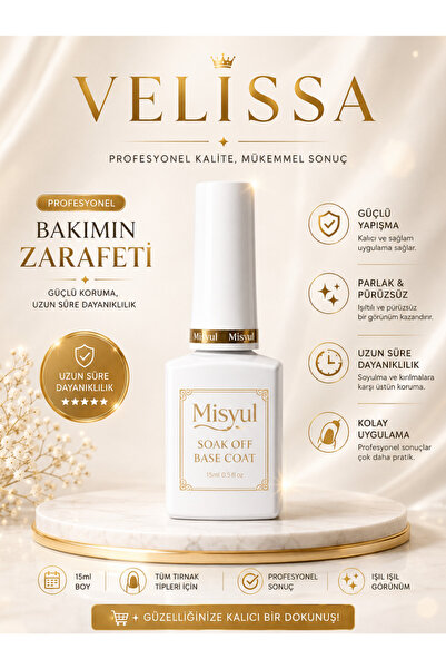 velissa 15 ml Misyul Profesyonel Soak-Off Güçlü Base Coat