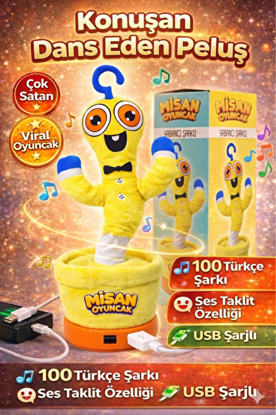 misan Türkçe Şarkı Söyleyen Dans Eden Peluş Oyuncak 32 cm Ses Taklit Eden Eğl...