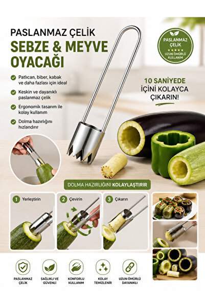 Mesa Paslanmaz Çelik Sebze Meyve Oyacağı Patlıcan Oyacağı Dolmalık Biber Oyac...