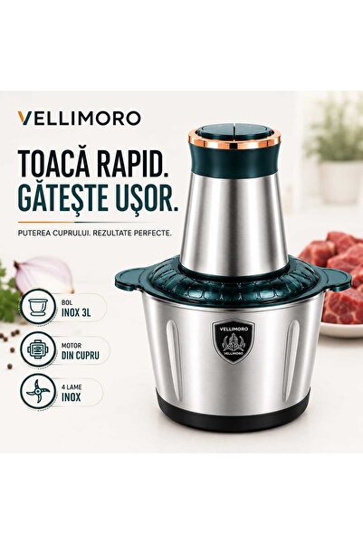 OEM Vellimoro Tocător electric 3L, 4 lame inox, bol mare 3 litri, pentru legu...