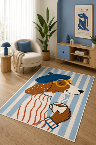 Pelura Halı Pinterest Köpek Figürlü Baskılı Kaymaz Yıkanabilir Salon Oturma O...