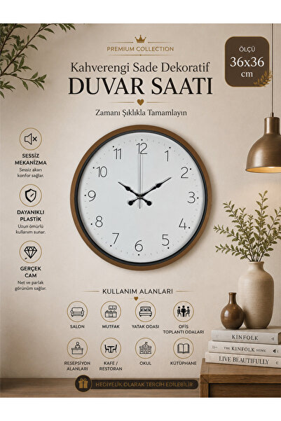Other 36 Cm Kahverengi Sade Dekoratif Duvar Saati