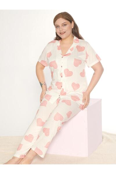 Alperi Boydan Buttoned Battal Short Sleeve Pajama Set B780-27
