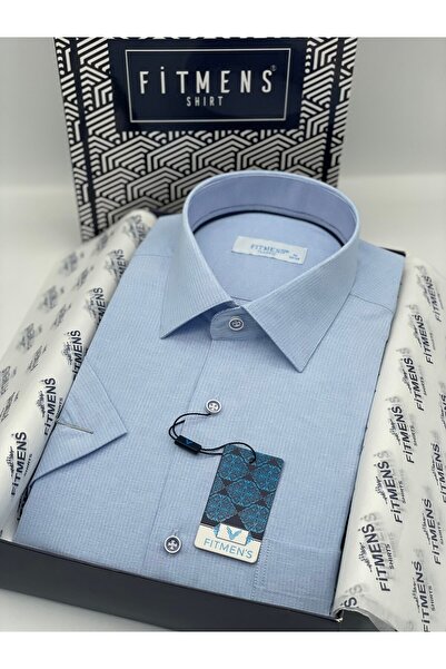 Classic Short Sleeve Linen Cotton Men's Shirt with Gift Box FS-003624 - Light Blue