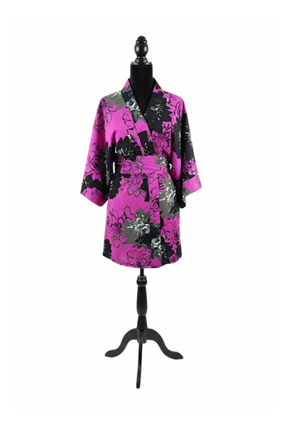 maia Kimono de damă din viscoză, cu imprimeu floral roz, lungime midi