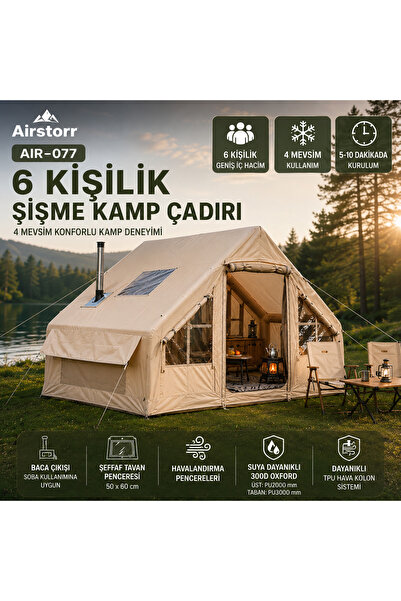 MEGAMUS 6 Kişilik 4 Mevsim Şişme Kamp Çadırı Şeffaf Tavan Pencereli 2 Kapılı ...