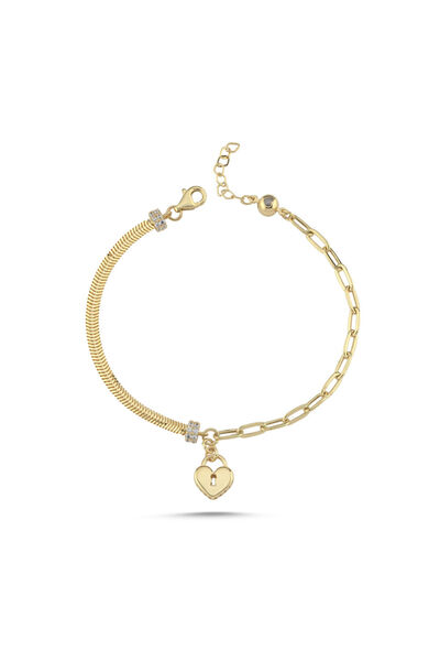 Sembol Gold Kalp Figürlü Altın Bileklik 17-20 cm