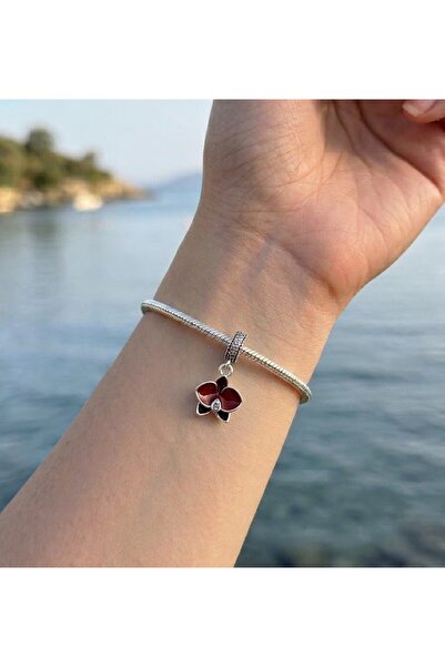 My Story Kırmızı Orkide  Bilekliklerine Uyumlu Gümüş Charm
