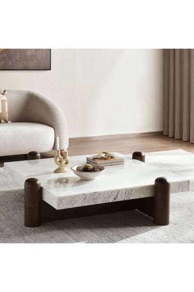PAN HOME Wissa New Coffee Table Marble - White Dark Brown