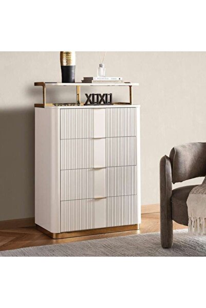 PAN HOME Cohen Chest Of 4 Drawer - High Gloss Off White