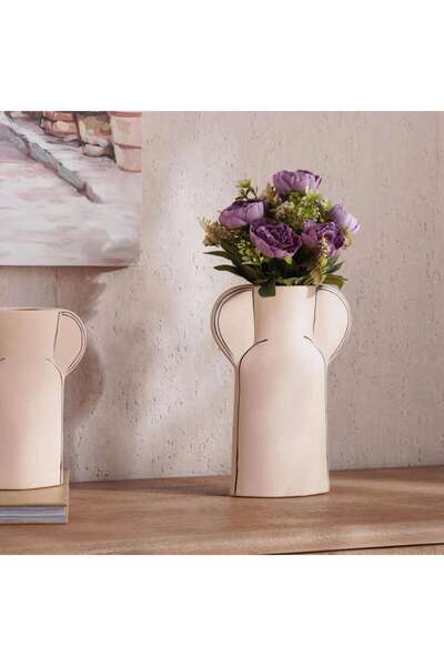 PAN HOME مزهرية بريتاني تيراكوتا 20×6×28 سم - لون أبيض فاتح
