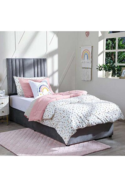 PAN HOME سرير بولينا فردي مخملي رمادي 90×200 سم