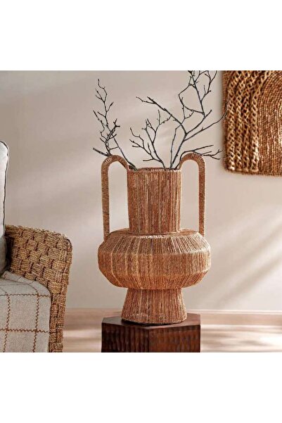 PAN HOME مزهرية تارا من الخيش بمقبضين 40×19×58 سم - طبيعية