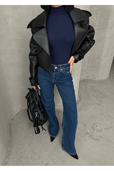 HerTon Pantaloni din denim cu talie înaltă și croială largă – 98% bumbac cu e...