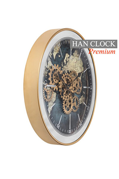 Pana Royal Dünya Haritalı Premium Metal Çarklı Duvar Saati