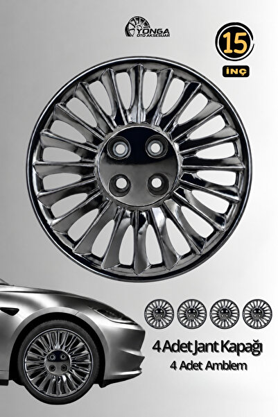 YONGA OTO AKSESUAR FİAT FİORİNO 15 İnç Jant Kapağı 4'lü Set Piano Black + 4 A...