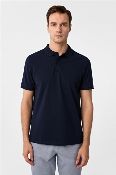 SÜVARİ Lacivert Regular Armürlü Polo Yaka Tişört