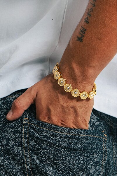 UKHWD SUPPLY 12mm Iced Out Round Tennis Chain Erkek Bileklik KA1380AL
