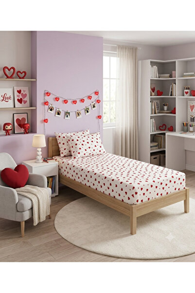 ŞENER HOME Față de pernă cu model de inimă (Fitted) cearșaf elastic 100x200+2...