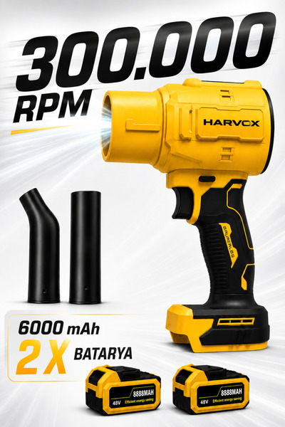 HARVOX Turbo Hava Üfleyici Kablosuz 20V Çift Bataryalı Hava Yaprak Toz Su Üfl...