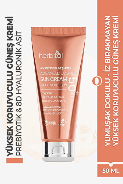 Herbital SPF 50+ Güneş Kremi Leke Karşıtı ve Beyaz İz Bırakmayan – 8D Hyaluro...