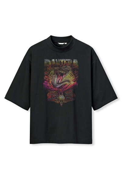 buzagi tasarım ürünleri Pantera Digital Print Oversize Black Unisex T-Shirt