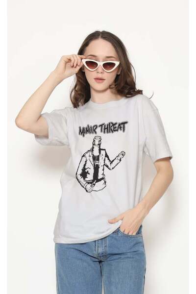 buzagi tasarım ürünleri Minor Threat Regular Fit Unisex White T-Shirt