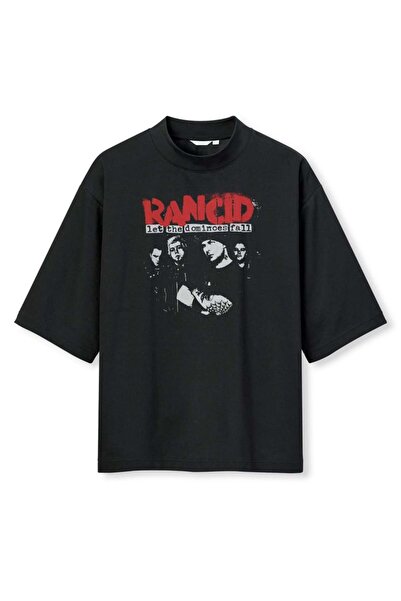 buzagi tasarım ürünleri Rancid Digital Print Oversize Black Unisex T-Shirt