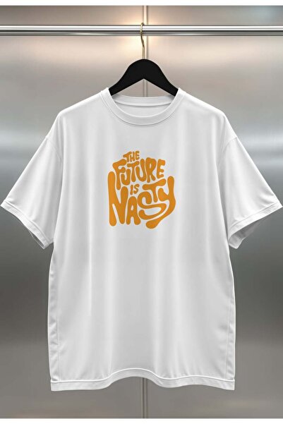 buzagi tasarım ürünleri  Digital Print Oversize Unisex White T-Shirt