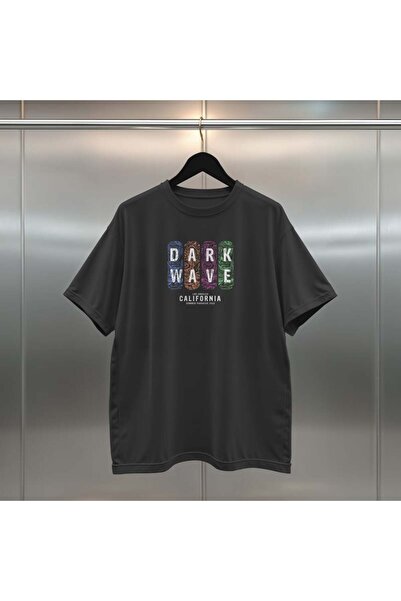 buzagi tasarım ürünleri Dark Wave Digital Print Oversize Unisex Black T-Shirt