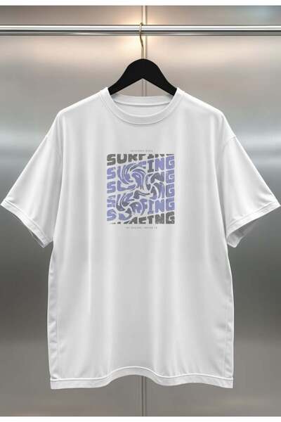 buzagi Organic Cotton Digital Printed Oversize White T-Shirt