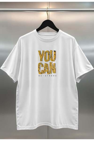 buzagi tasarım ürünleri You Can Digital Printing Oversize Unisex White T-Shirt